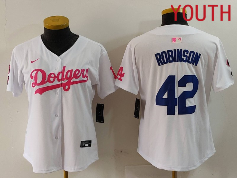 Youth Los Angeles Dodgers #42 Robinson White joint name 2024 Nike MLB Jersey style 912->youth nfl jersey->Youth Jersey